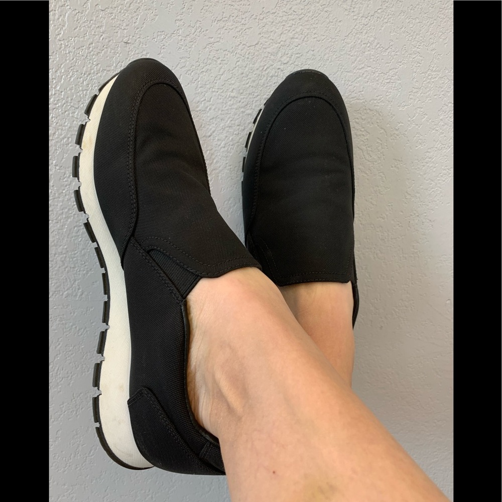 Prada black slip on sneakers canvas leather 39